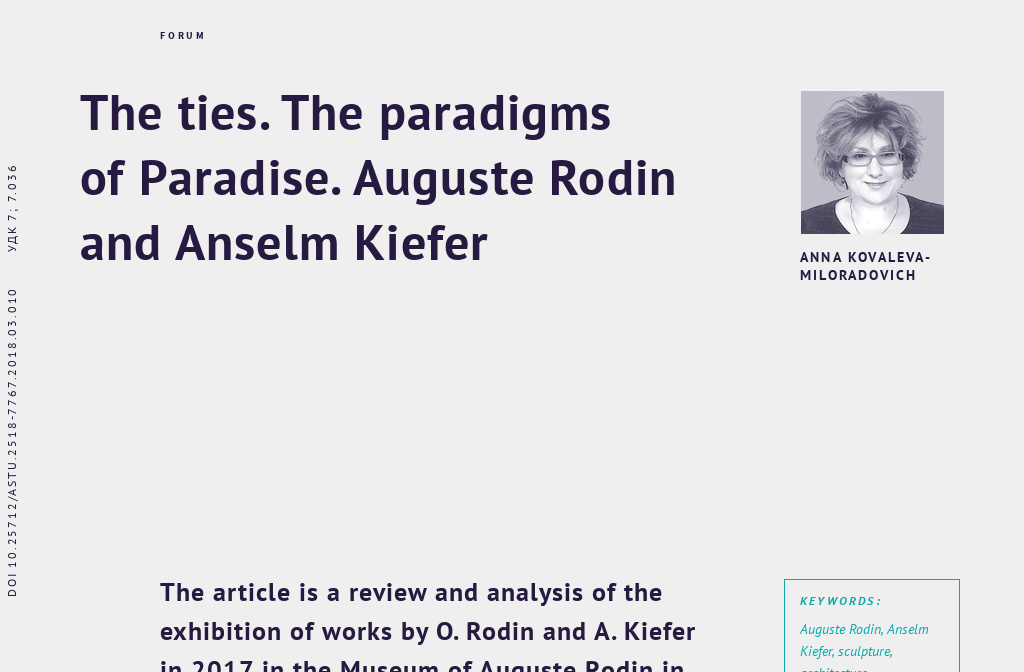 Kovaleva Miloradovich A E The Ties The Paradigms Of Paradise Auguste Rodin And Anselm Kiefer The Art Of Eurasia 10 18