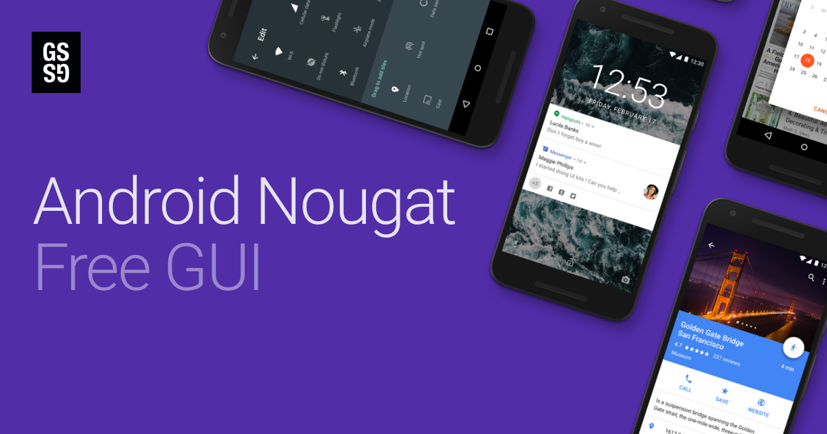 UI Kits design idea #401: Android Nougat GUI: Free Fully Customizable Android UI Kit for Sketch