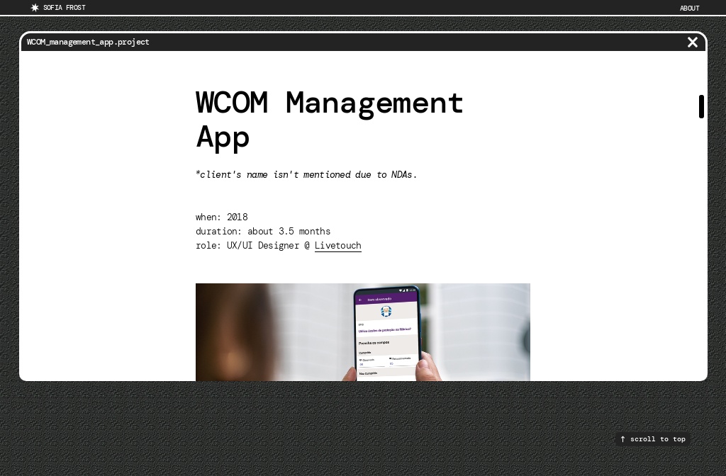 Sofia Frost  Portfolio — WCOM Management App