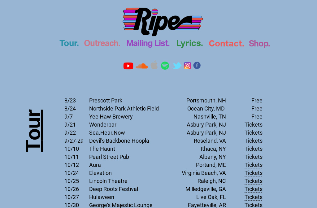 Ripe the Band — Tour