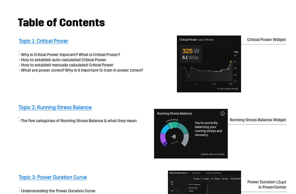 Stryd Training Guide — Table of Contents