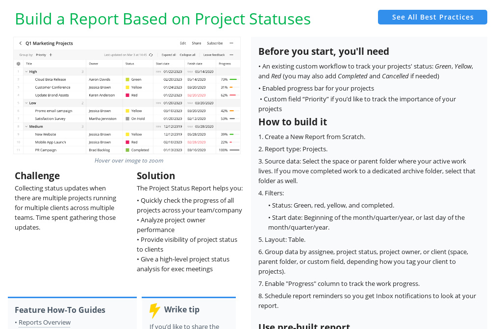 Wrike Best Practices - Build a Report Based on Project Statuses