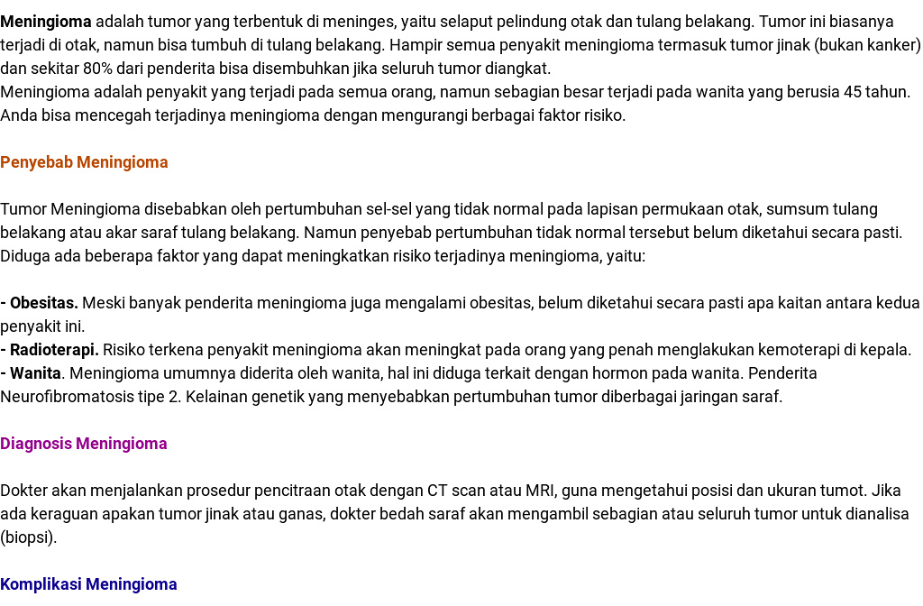 Mengenal Meningioma Tumor Otak Yang Mematikan