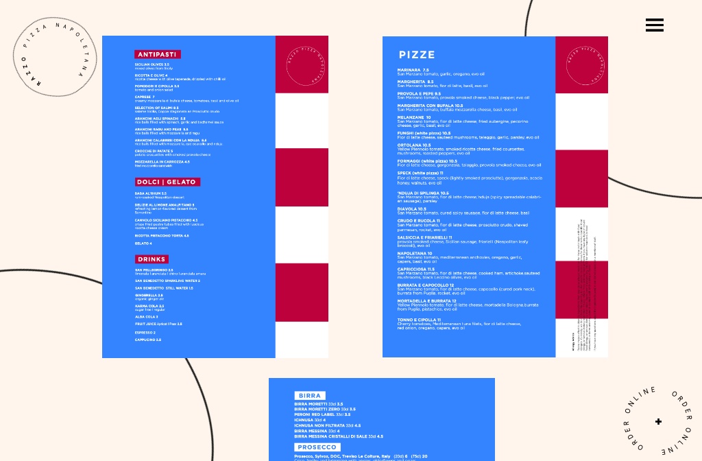 RAZZO PIZZA — menu