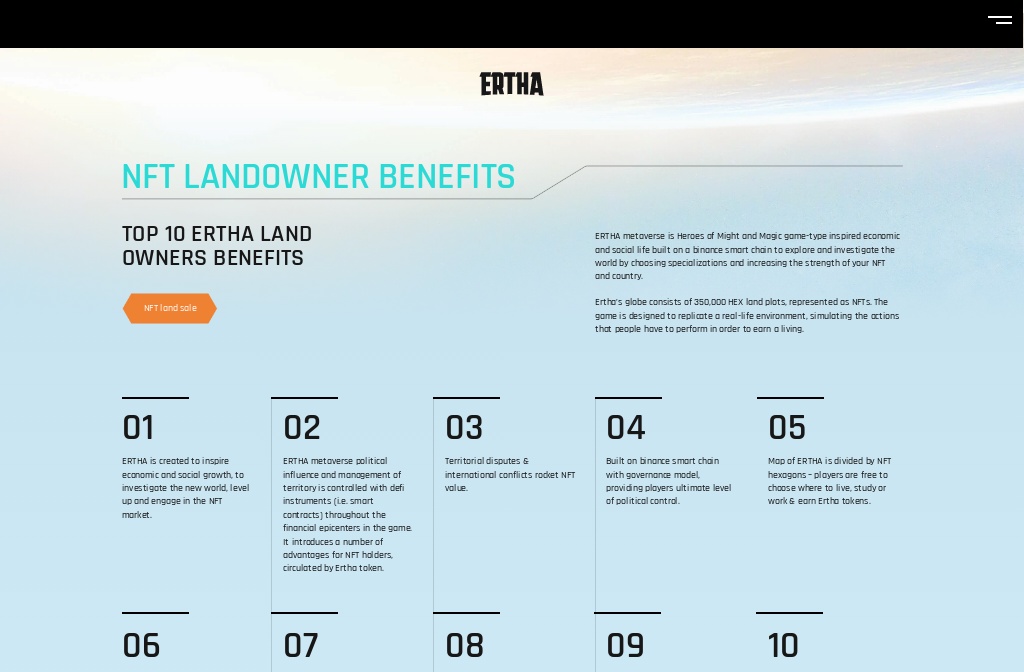 NFT Land Sale - Ertha  NFT Land Sale in Ertha Metaverse