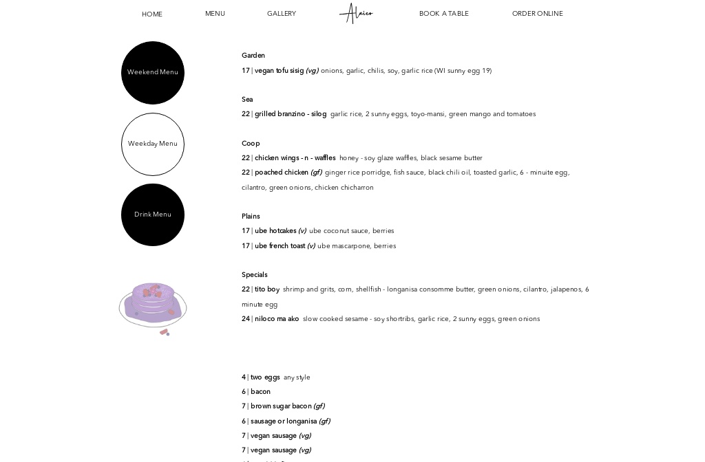 Alnico SF — Weekday Menu