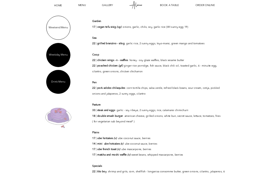 Alnico SF — Weekend Menu